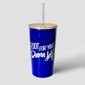 Stainless Steel Straw Tumbler with Bamboo Lid - Blue