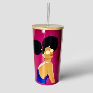 Stainless Steel Straw Tumbler with Bamboo Lid – Pink