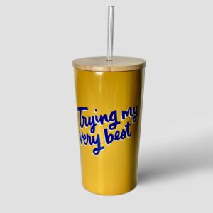 Stainless Steel Straw Tumbler with Bamboo Lid - Yellow