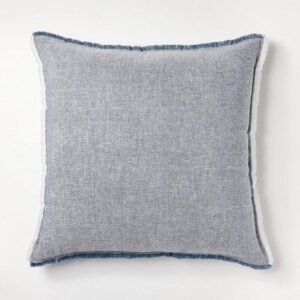 Oversized Blue Linen Toss Pillow with frayed edges – Threshold