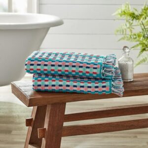 Alternative view of Dotted Stripe Teal Cotton Bath & Hand Towel