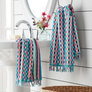 Dotted Stripe Teal Cotton Bath & Hand Towel