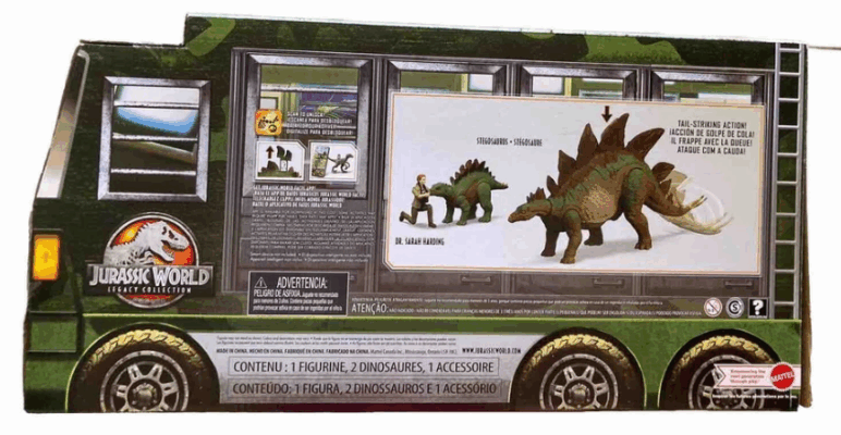 Jurassic World HHK91 Colección Legado de una Nueva Era Dr. Sarah Harding con Dinosaurio Estegosaurio Grande y Pequeño, Figuras Auténticas y Articuladas, 9.5 cm, Edad 4