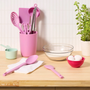 Kitchen Utensil Set & Holder - Pink