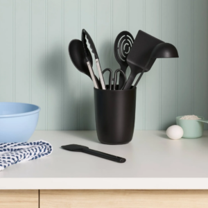 Kitchen Utensil Set & Holder - Black