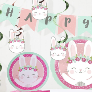 1st Birthday shaped ribbon 'Floral Bunny' Banner