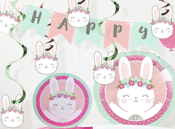 1st Birthday shaped ribbon 'Floral Bunny' Banner