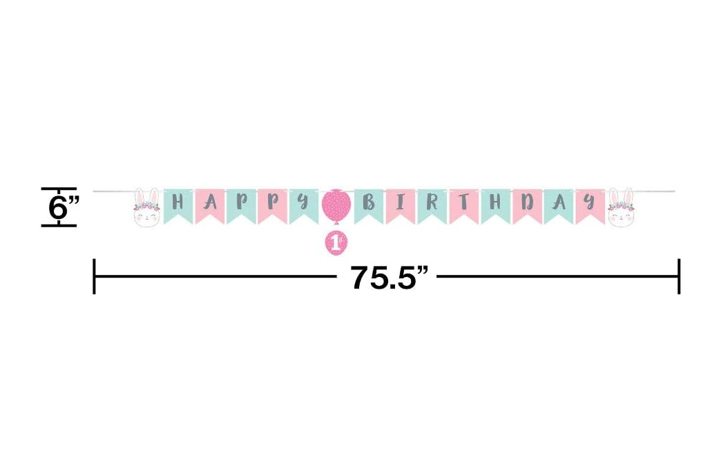 1st Birthday shaped ribbon 'Floral Bunny' Banner - Image 2