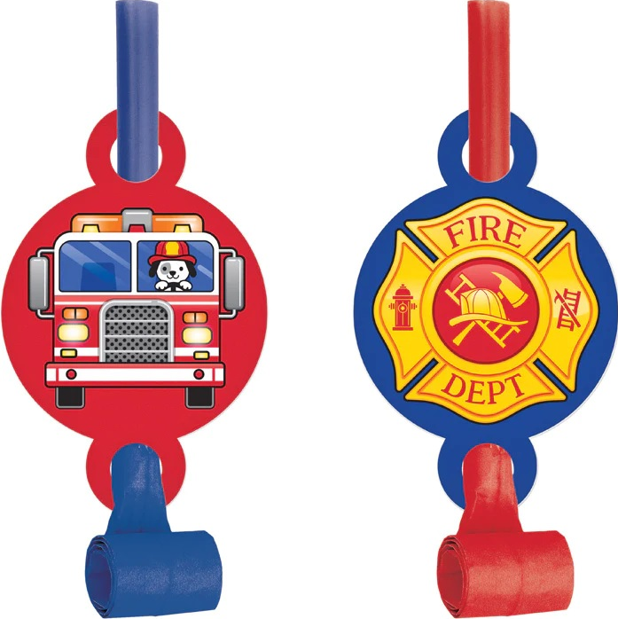 Flaming Fire Truck Blowouts with medallion