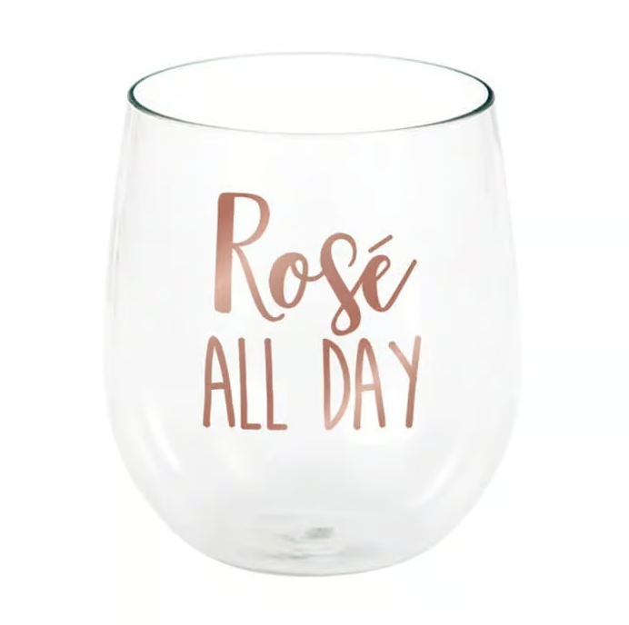 Plastic Stemless Wine Cup "ROSE ALL DAY"